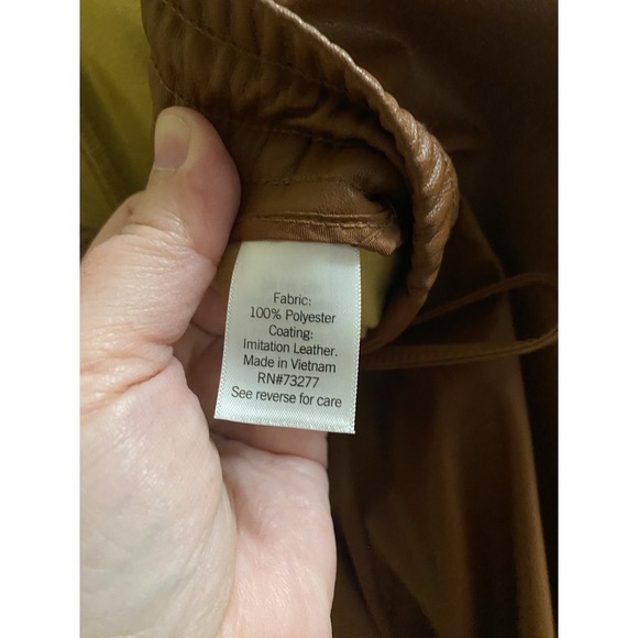 Nine West Pull on Faux Leather Jogger Pants Womens XL Brown Elastic Waist String - Picture 10 of 11